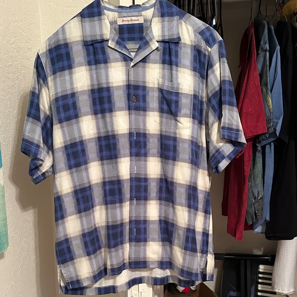 Tommy Bahama Blue and Cream Checkered Shirt